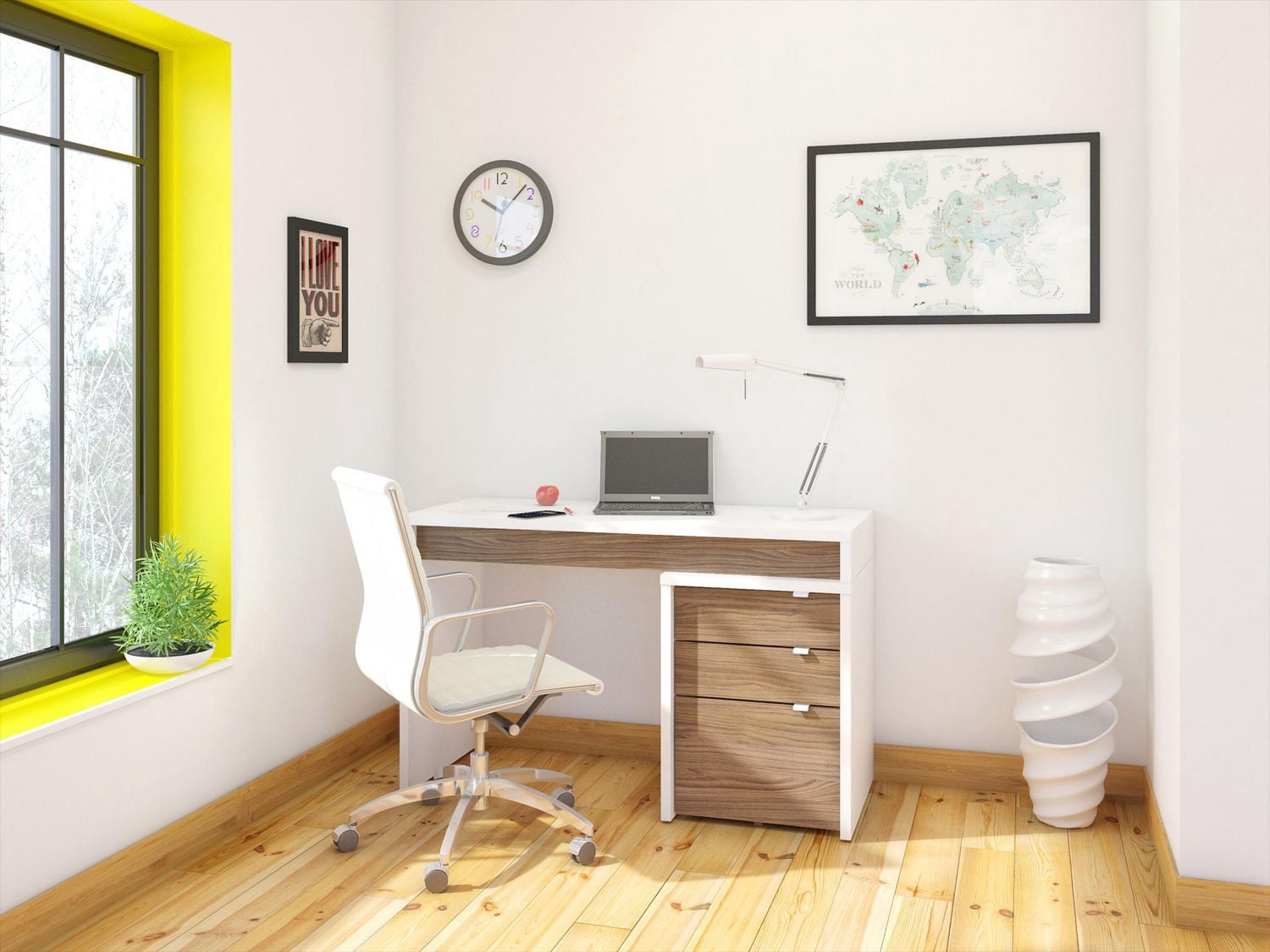 Nexera Liber-T 3-Drawer Filing Cabinet, White And Walnut