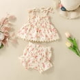 thumbnail image 2 of mgoYE Baby Girl Clothes 12-18 Months Sets Toddler Summer Outfits Baby Girl Floral Shorts Set Smocked Sleeveless Crop Top and Shorts Infant Holiday Outfits(Beige,18-24 Months), 2 of 6