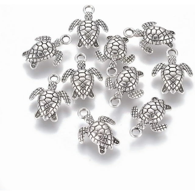20 dijes de aleación con forma de tortuga para hacer bisutería. Ideales para crear collares, pulseras y pendientes.