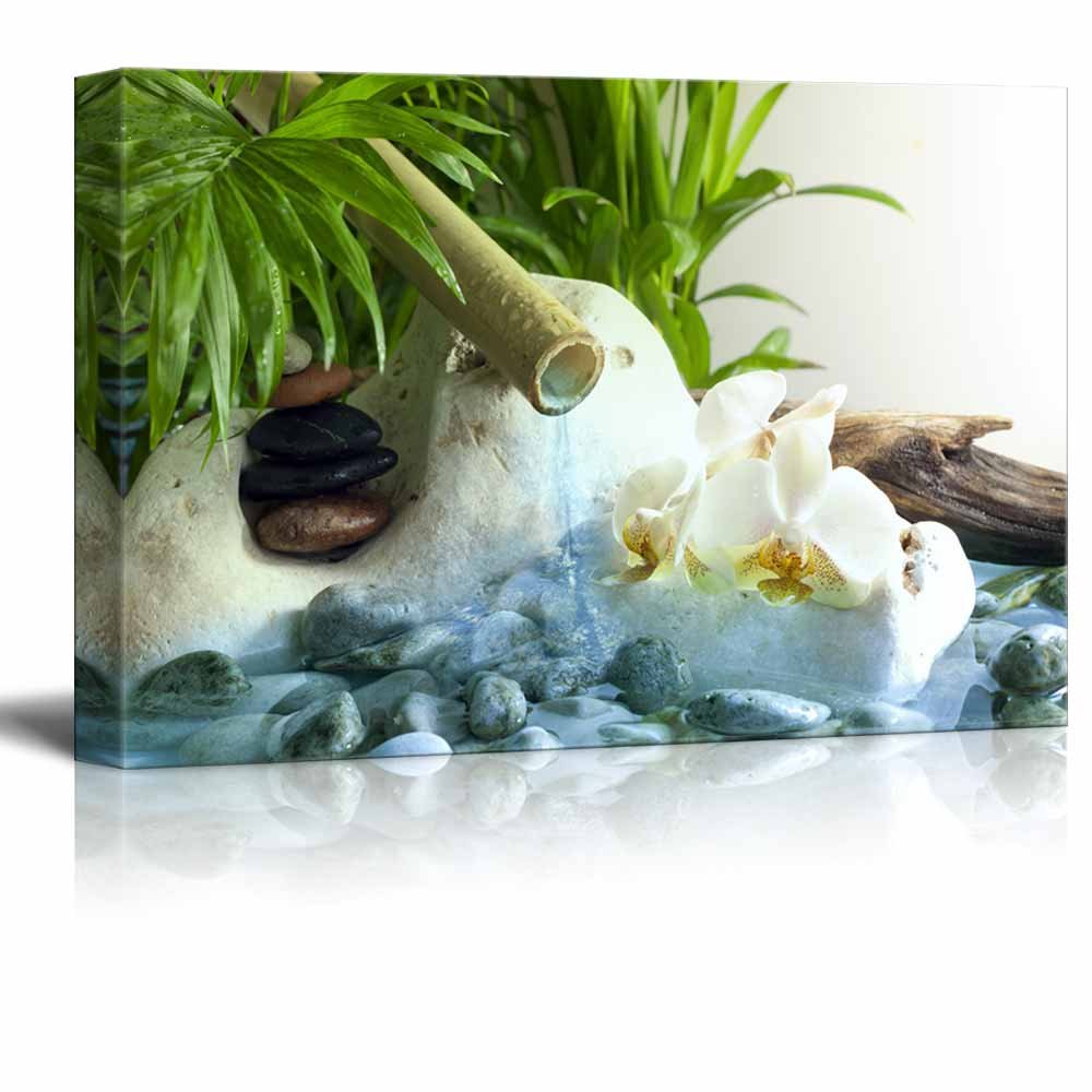 Wall26 Orchids and Zen Stones with Falling Water Spa Concept Canvas