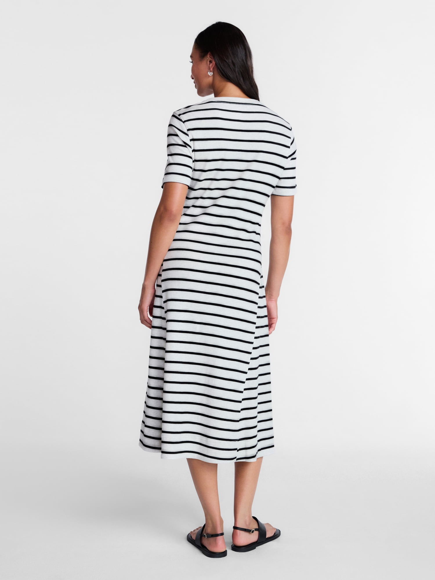 Time and Tru Women's and Women's Plus Seamed Cotton Midi Dress, Sizes XS-4X