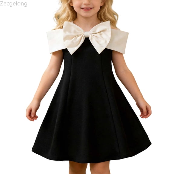Zecgelong Girls Summer Dress Bow Tie Strapless Sleeveless Party Birthday Tutu Gown For Toddler Kids Girls Party Dresses Size 2-3 Years Black