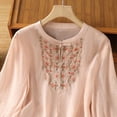 thumbnail image 5 of BODOAO Women's Linen Embroidered Shirt Skin-Friendly Tops Vacation Shirts Soft Breathable Mexican Tunic Tops Summer Fashion Outfits Scoop Neck Boho Tops Peasant Blouses Pink L, 5 of 7