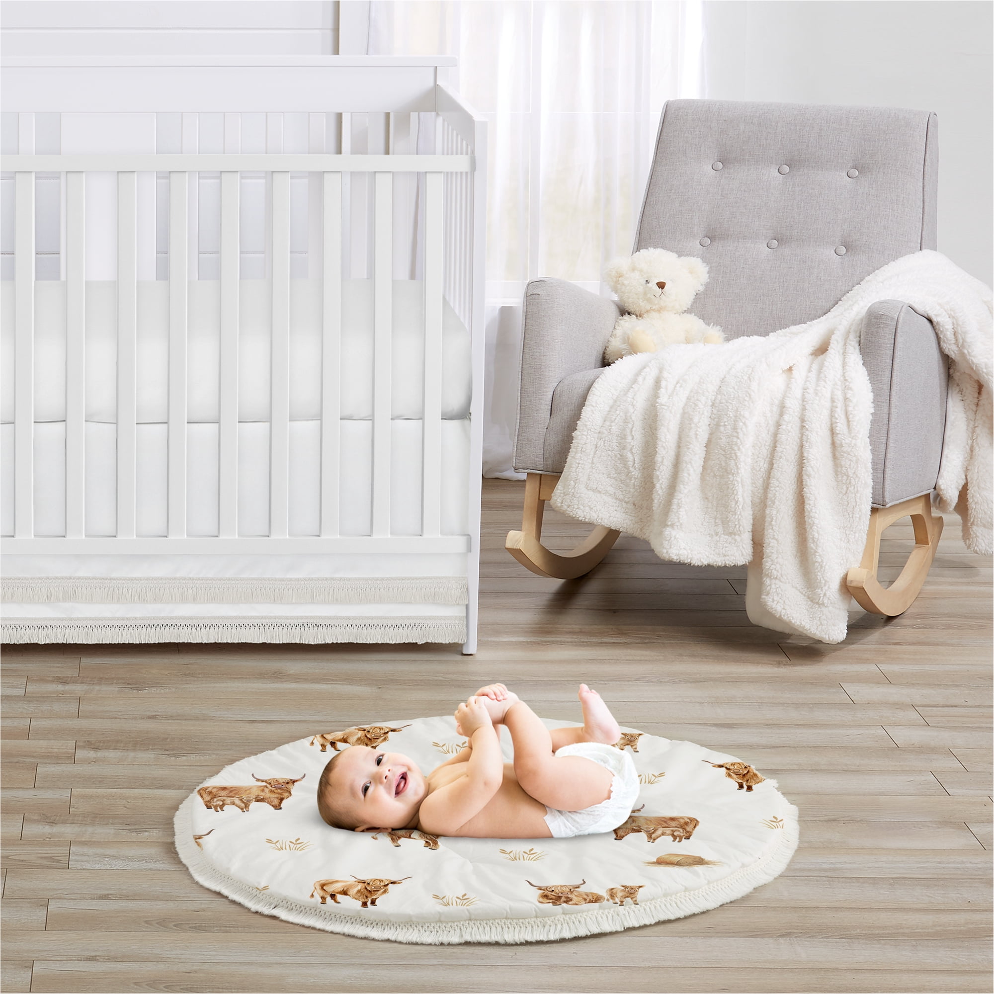 Sweet Jojo Designs Boho Highland Cow Boy, Girl, Unisex/Gender Neutral Baby Tummy Time Play Mat