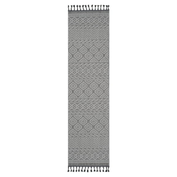 NAAR Guros Collection 2X8 Grey/White /Geometric Indoor/Outdoor Area Rug