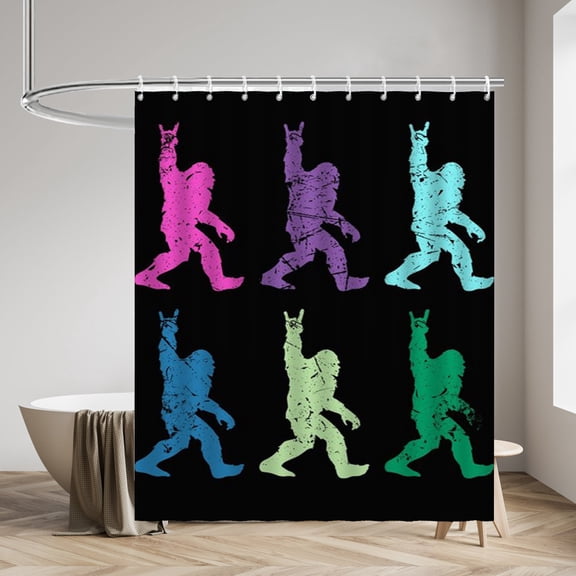 Bigfoot Shower Curtains Funny Bigfoot Silhouette Waterproof Bathroom Curtains with Hooks, Unique Colorful Bigfoot Themed Bathroom Decor