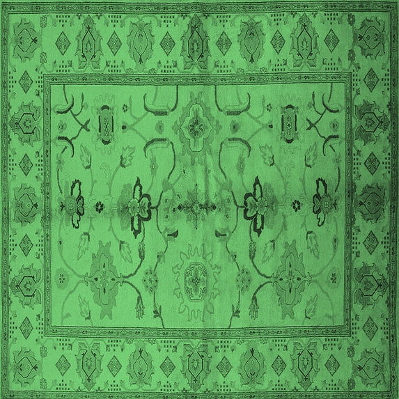 Ahgly Company Indoor Square Oriental Emerald Green Traditional Area Rugs, 5' Square