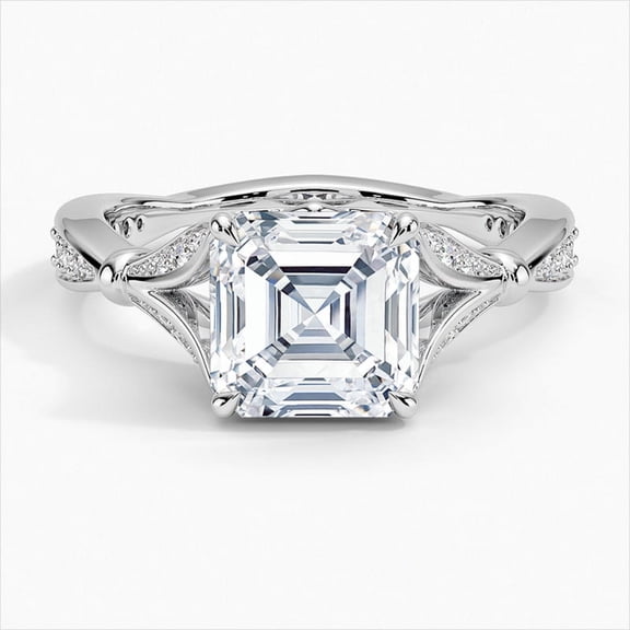 Dash Jewel Excellent 1.8 Ct Asscher Cut Diamond Rings - 14K White Gold Plated Rings -Modern Twisted Shank Engagement Wedding Ring for Women's - Gorgeous Design Ring for Gifts - White Diamond Rings
