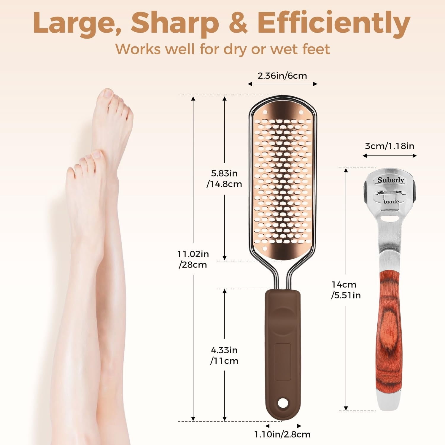 Foot File Foot Scrubber Pedicure - Callus Remover for Feet Professional Grater Rasp Foot Scraper Corns Callous Removers Cracked Dead Skin Remover for Dry and Wet Feet (Golden)
