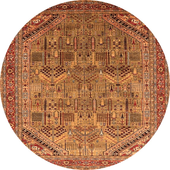 Ahgly Company Indoor Round Oriental Orange Industrial Area Rugs, 7' Round