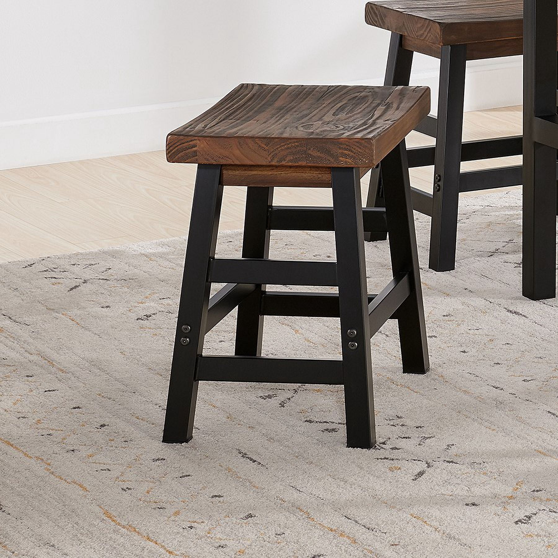 Pomona Rustic Industrial Barstool – 20” Backless Counter Stool with Solid Pine Wood Seat and Black Metal Legs – Farmhouse Seating for Dining Room, Kitchen, or Office