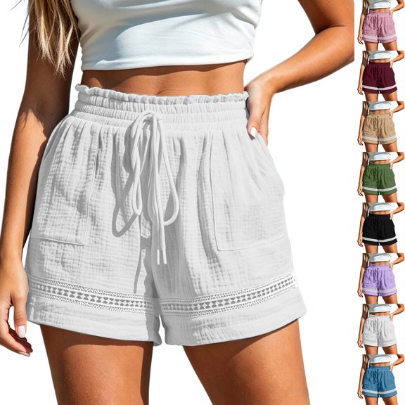 Kojanyu Women's Wide Leg Athletic Shorts Casual Elastic High Waist Lounge Shorts Lightweight Summer Beach Loose Walking Shorts with Pockets S-XXL