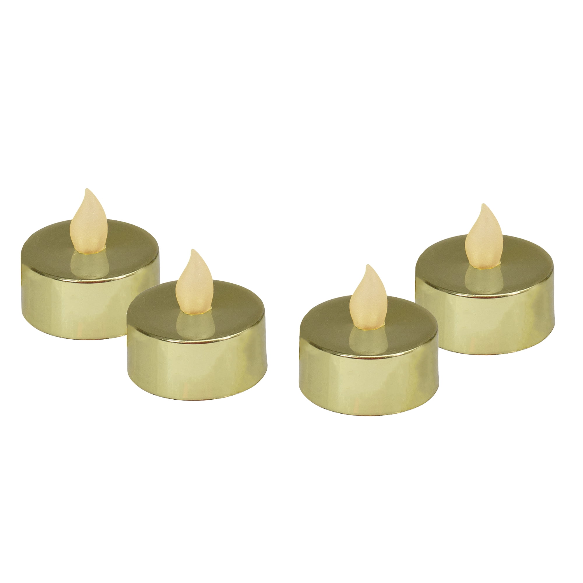 Set of 4 Metallic Gold LED Lighted Flickering Flame Tea Light Candles ...