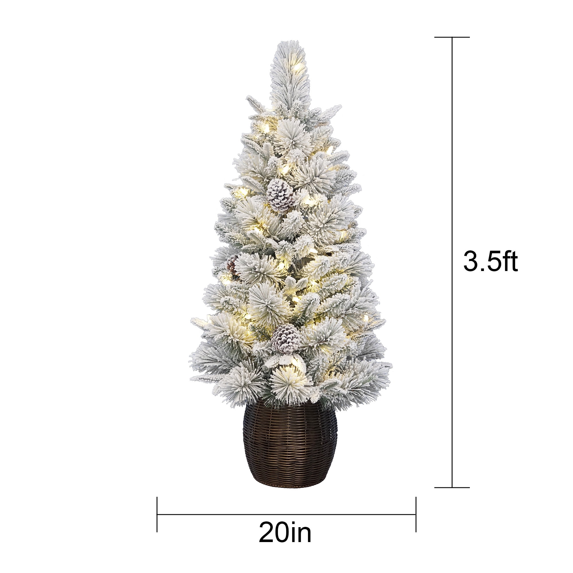 3.5ft Prelit Flocked Dakota Artificial Christmas Potted Tree by Holiday Time, 35 Warm White LED