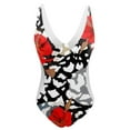 thumbnail image 2 of Aayomet Womens Swimsuits Ruffled One Piece Swimsuit V Neck Swimwear Cut Out Back Bathing Suit,Red M, 2 of 3