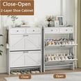 thumbnail image 4 of XgoodX Shoe Cabinet with 2 Flip Drawers & 2 Top Drawers, 43" Tall Freestanding Narrow Wooden Shoe Storage Organizer for Entryway, Hidden Slim Shoe Rack for Front Door Entrance, Hallway,  White, 4 of 10