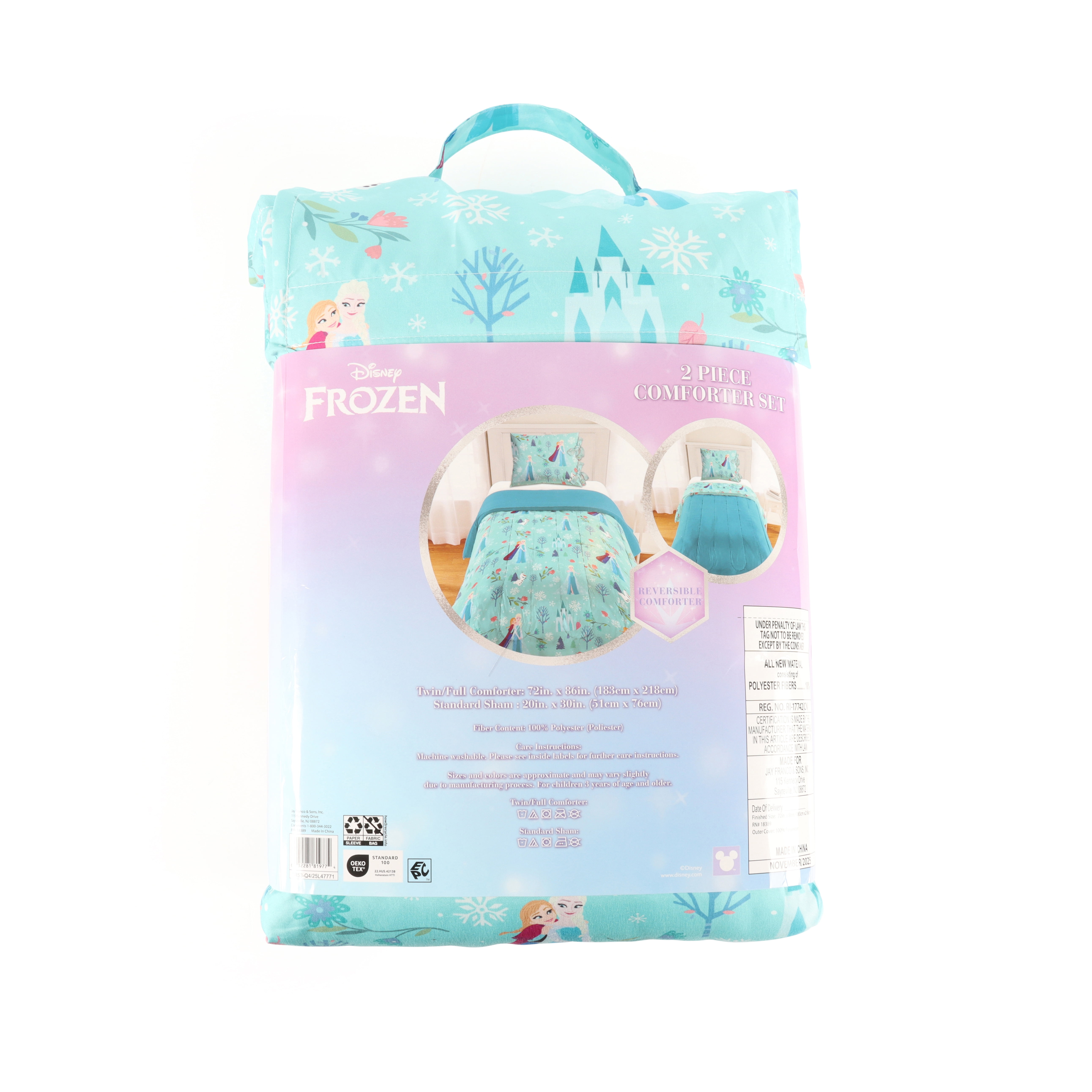 Disney Frozen Icy Adventure Reversible Comforter and Sham Bedding Set With Ribbons, Blue, Twin/Full