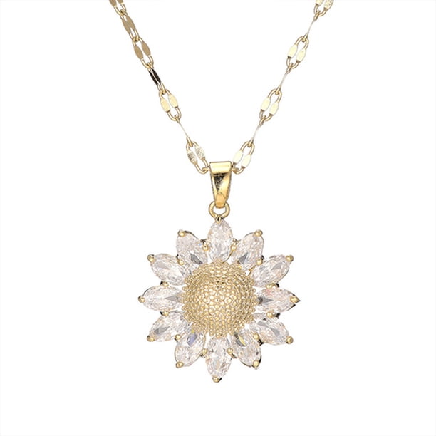 Collar de girasol de lujo para mujer, cadena de clavícula chapada en oro con circonita cúbica, artesanía exquisita, diseño versátil, elegante regalo de joyería para cualquier ocasión.