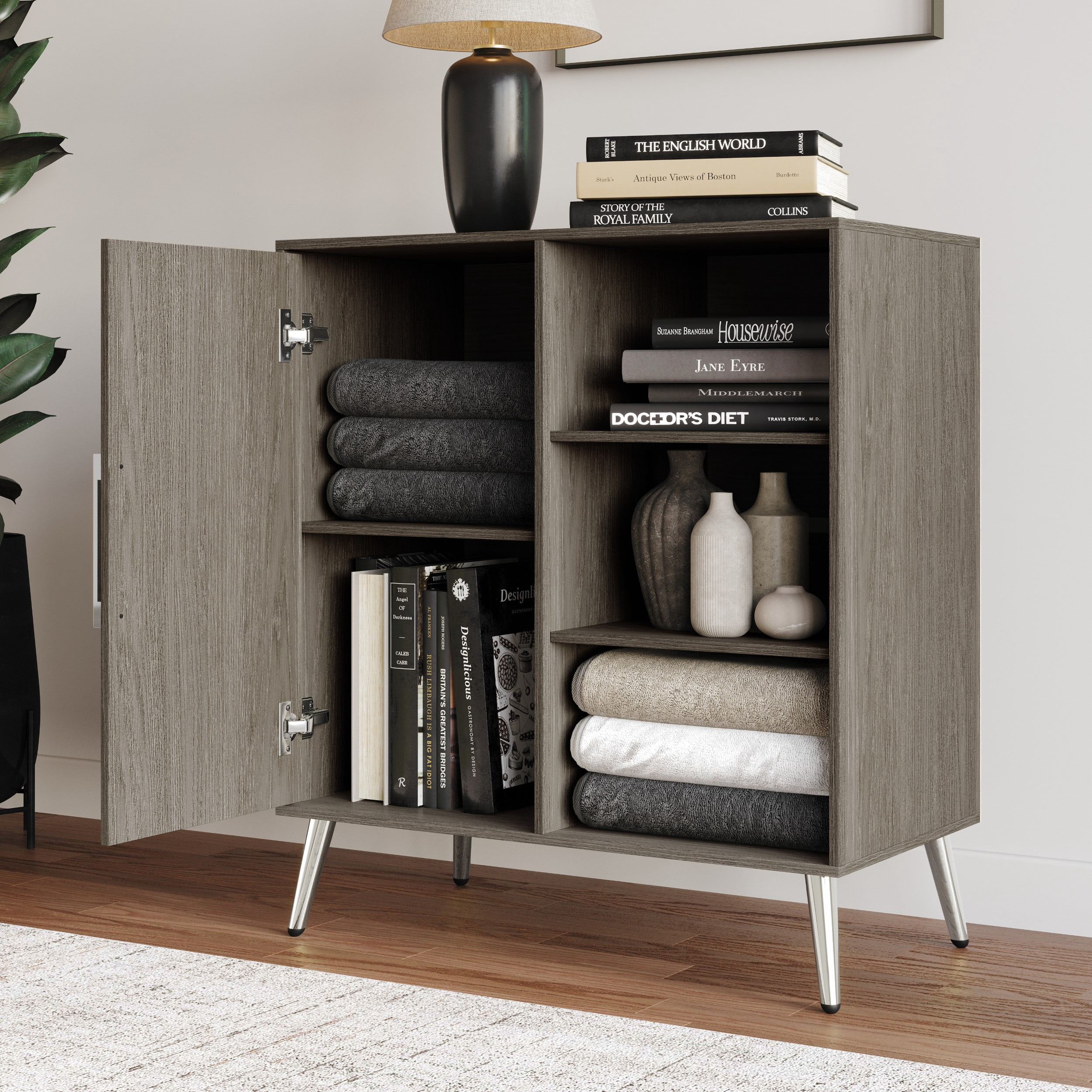 Home Design Ashwin Sideboard with Spacious Storage and Sleek Modern Design, Gray, Easy Assembly