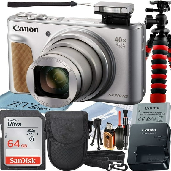 Canon PowerShot SX740 HS Digital Camera (Silver) with 40x Optical Zoom Lens   SanDisk 64GB Memory Card   Case   ZeeTech Advanced Bundle