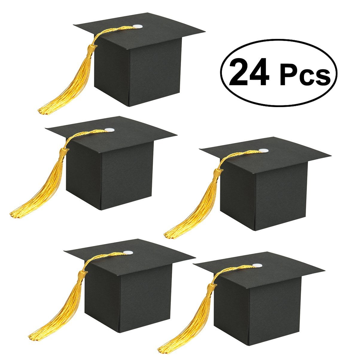 24Pcs Graduation Cap Shaped Gift Box Candy Sugar Chocolate Box for Graduation Party Favor (Black