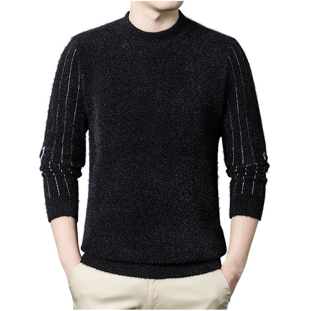 LOVZFMLL Sweaters for Men, Solid Color Acrylic Crew Neck Ribbed Pullover, Casual Basic Everyday Stretchy, Warm Winter Tops, Fall Clothes