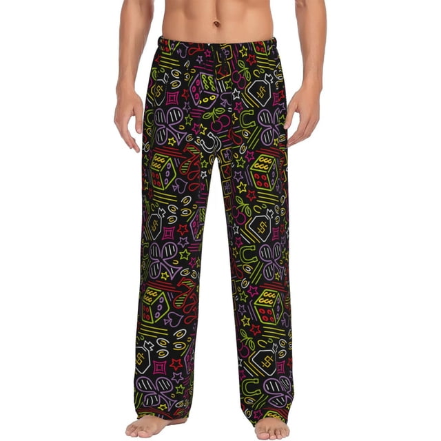 Fotbe Casino Icons Pantalones de Pijama para Hombre, Pantalones de Dormir, Pantalones de Casa con Cintura Ajustable y Bolsillos-XX-Large