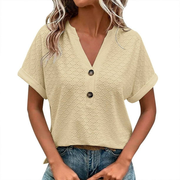 Cathalem Womens Casual Short Sleeve Shirts 2024 Fashion T Shirts Blouses  Summer Short Sleeve Casual Vacation Tees,Yellow L