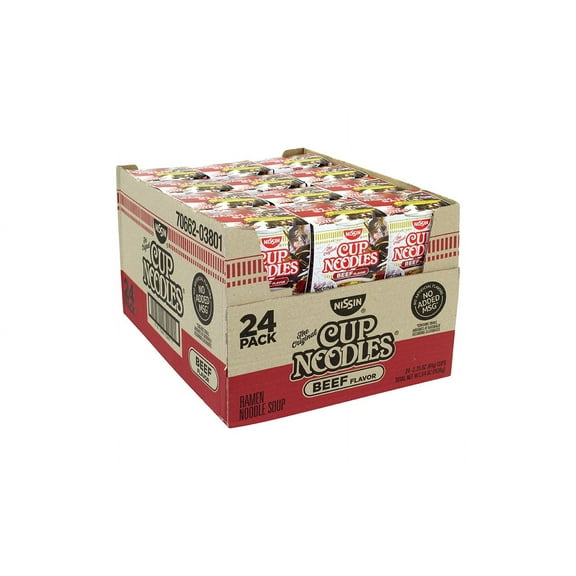 NISSIN Cup Noodles Beef Flavor Ramen Noodle Soup, 2.25 oz, 24 Count