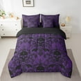 thumbnail image 2 of Erosebridal Gothic Skull Bedding Sets Twin Size,Black Purple Comforter Sets with Sheets,Bohemian Damask Bed in a Bag Twin size,Lightweight Exotic Room Decor,Reversible,7-Piece, 2 of 6