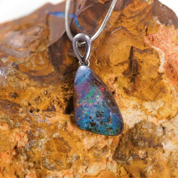 BOLD HORIZON STERLING SILVER AUSTRALIAN SOLID BOULDER OPAL NECKLACE