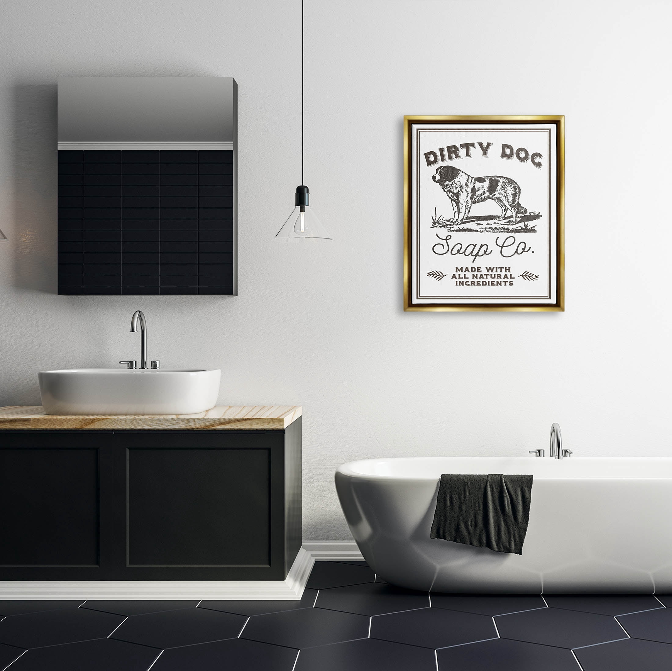 Stupell Industries Vintage Dog Soap Sign Graphic Art Metallic Gold Floating Framed Canvas Print Wall Art, Design by Daphne Polselli
