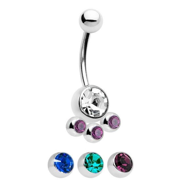 Surgical Steel Belly Button Ring with 3 CZ Jewel Design