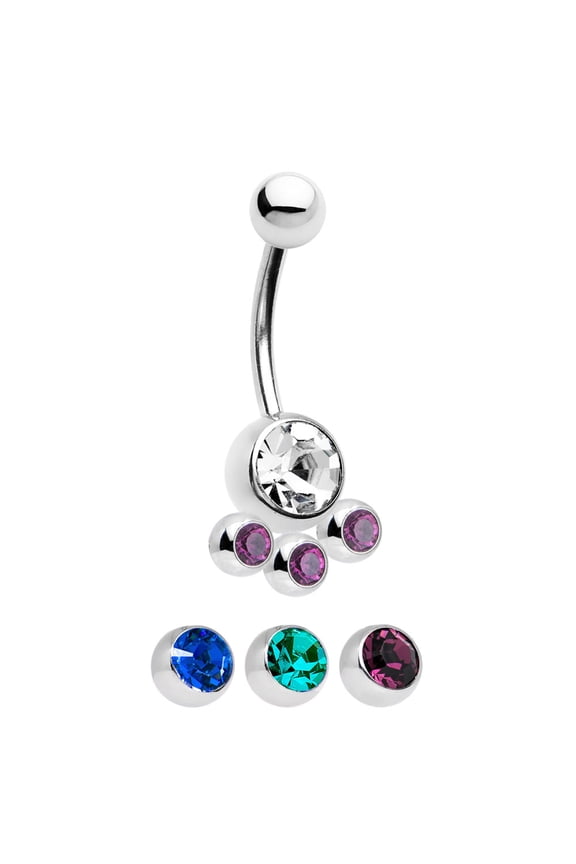 Surgical Steel Belly Button Ring with 3 CZ Jewel Design