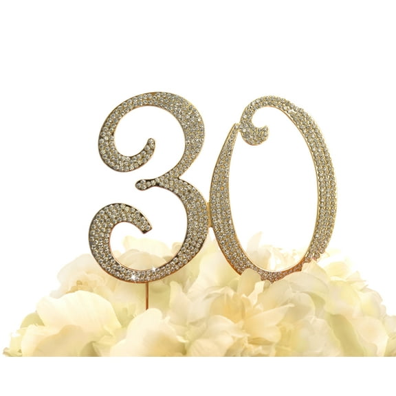 Rhinestone Cake Topper - Number 30 - Gold