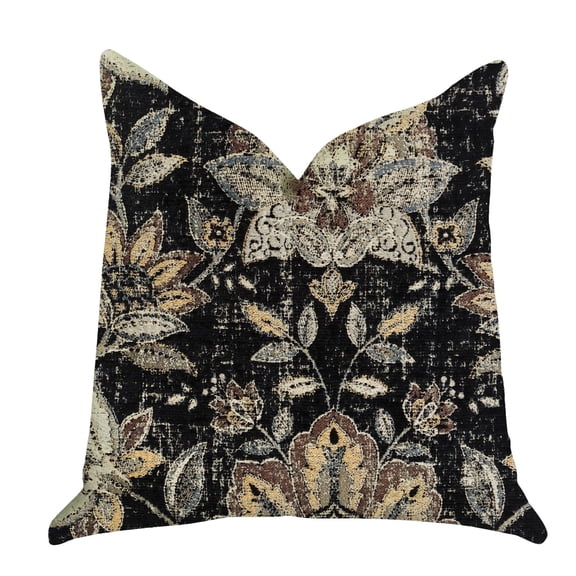 Plutus Noir Lotus Blossom Luxury Throw Pillow 20"L x30"W