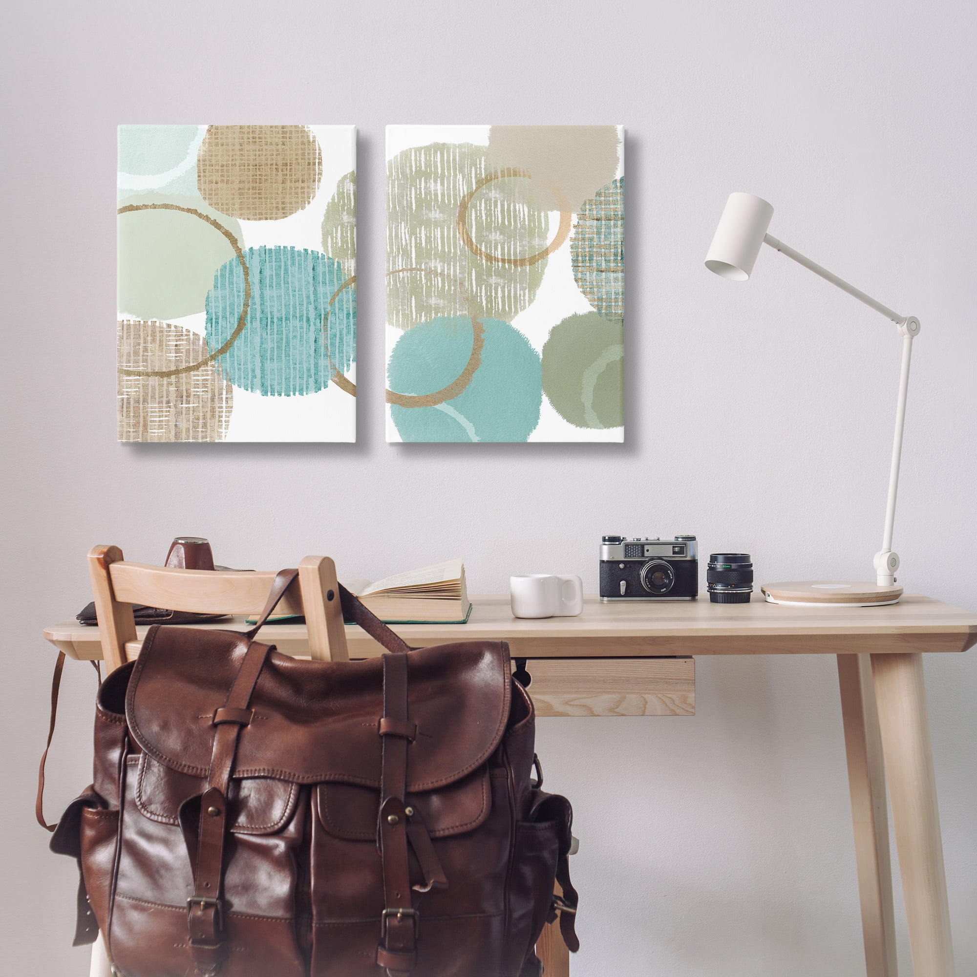 Stupell Industries Textured Layered Aqua Circles Abstract Painting Wrapped Canvas Art Print Wall Art, 16 x 24, Set of 2