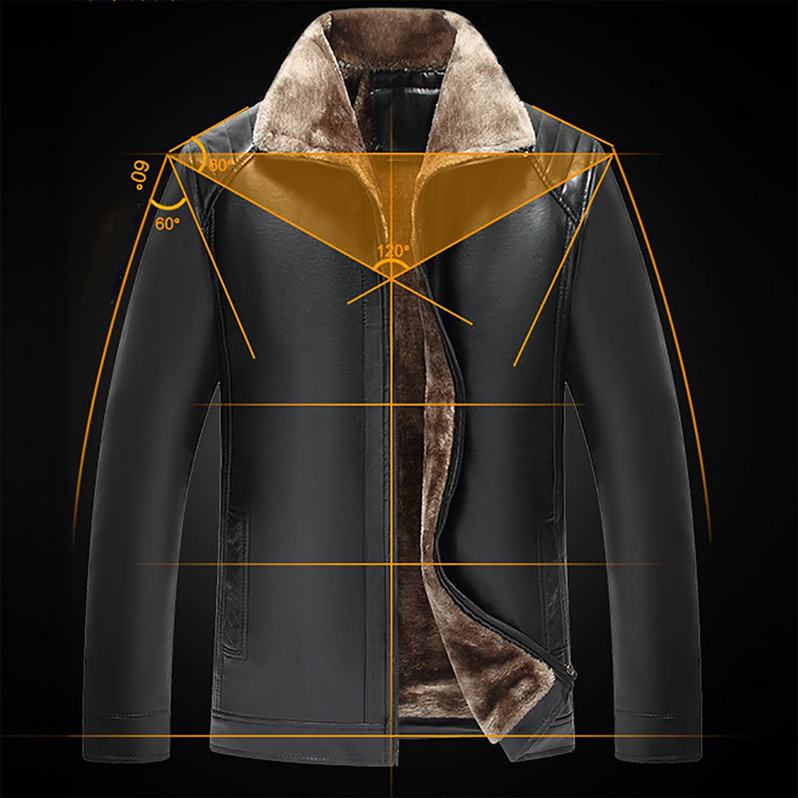 LWITHSZG Faux Leather Jacket Men Motorcycle Trendy Winter Coats Long Sleeve Going Out Tops Thickened Warm Fleece Lined Casual Outerwear with Pockets