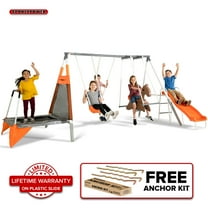 Sportspower Fairview Swing Set with 2 Swings, Rocking Horse, Mini Trampoline, Lifetime Warranty on Blow Molded Slide, and Bonus Anchor Kit
