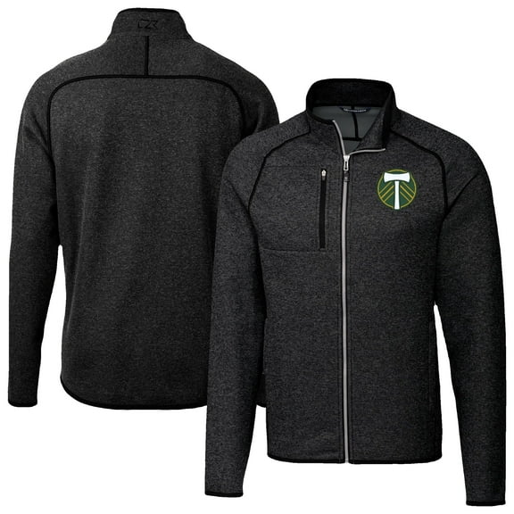 Men's-Cutter & Buck  Heather Charcoal Portland Timbers Mainsail Sweater-Knit Full-Zip Jacket