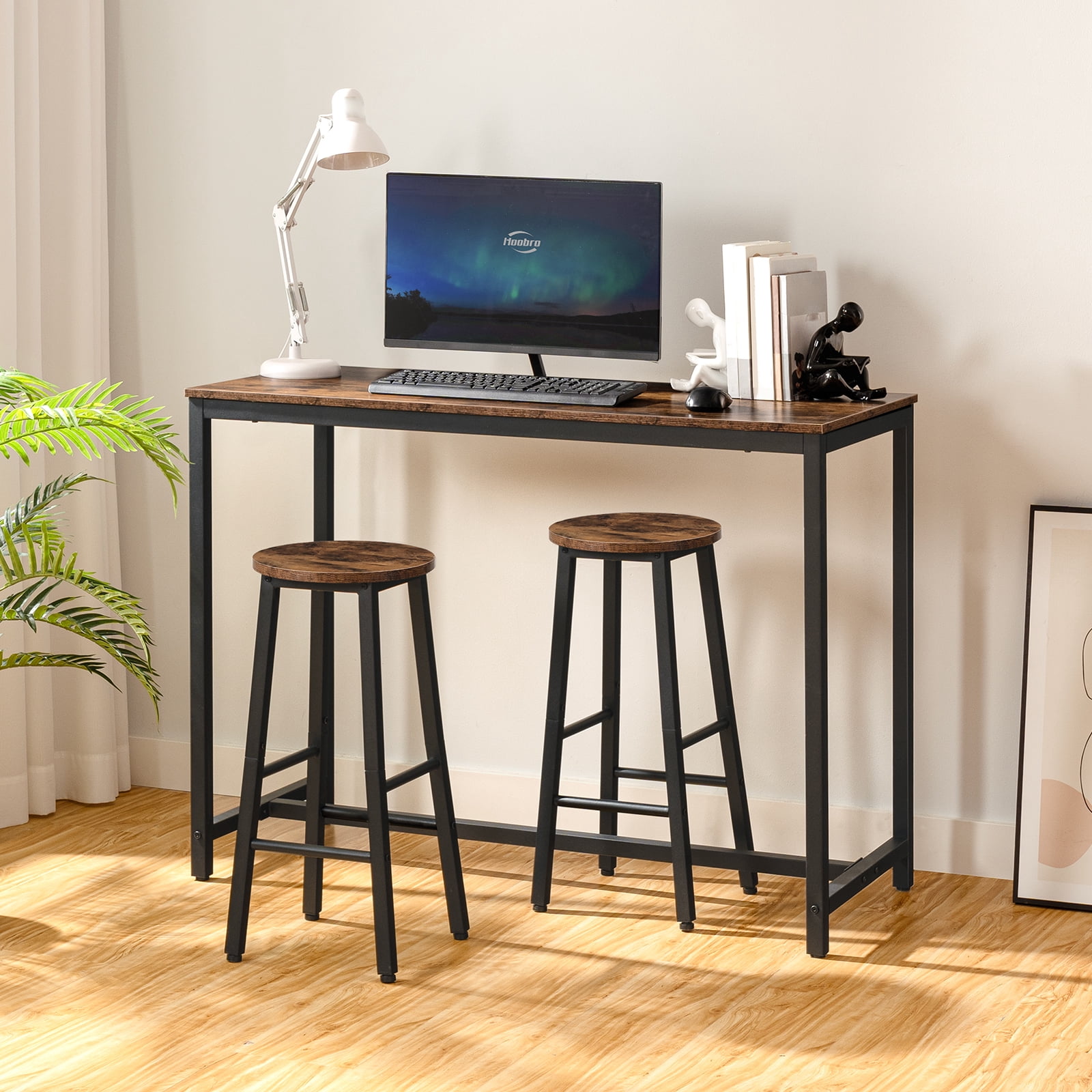 HOOBRO Bar Stools, Barstools Set of 2,Counter Height Barstools, 24.8" Bar Stools for Kitchen Island, Industrial Bar Chairs, for Dining Room, Kitchen, Bar, Rustic Brown and Black BF07BY01G1