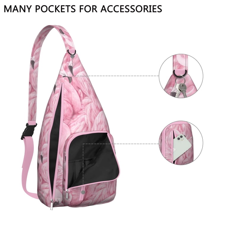 Tropical Flamingo Sling Backpack – Boho Watercolor Pink  display picture 2