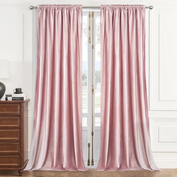 VOGOL Luxury Pink Velvet Blackout Curtain Panels, Thermal Insulated Rod Pocket Drapes, 52x96 Inches Set of 2 for Bedroom & Living Room