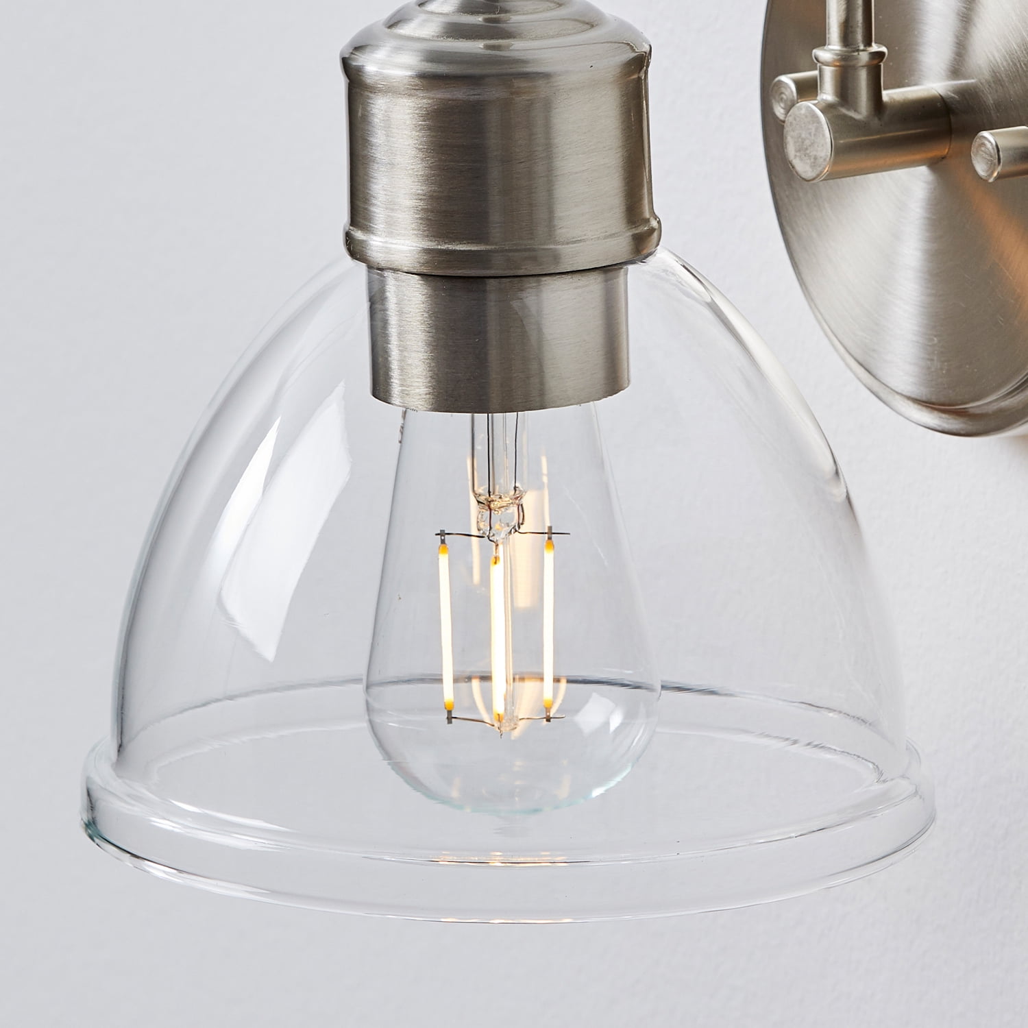 Better Homes & Gardens Silver 1-Light Indoor Wall Sconce, Glass Shade, LED Bulb Included, No Battery