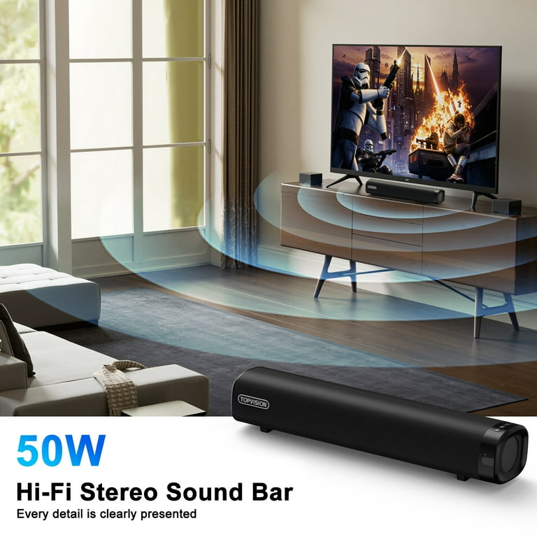 TOPVISION Sound Bar for TV, 50W Bluetooth EQ Modes, Optical