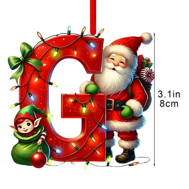 mfyjkho Colgante de letras de árbol de Navidad, adorno con 26 iniciales del alfabeto, acrílico de doble cara, 8 cm, para decoración navideña, juego de 26