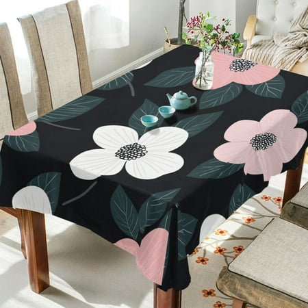 

WOBOGO Illustration Of Pink and White Flowers Square Tablecloth 60×120in Polyester Fabric Tablecloth Washable Dust Resistant Wrinkle Resistant