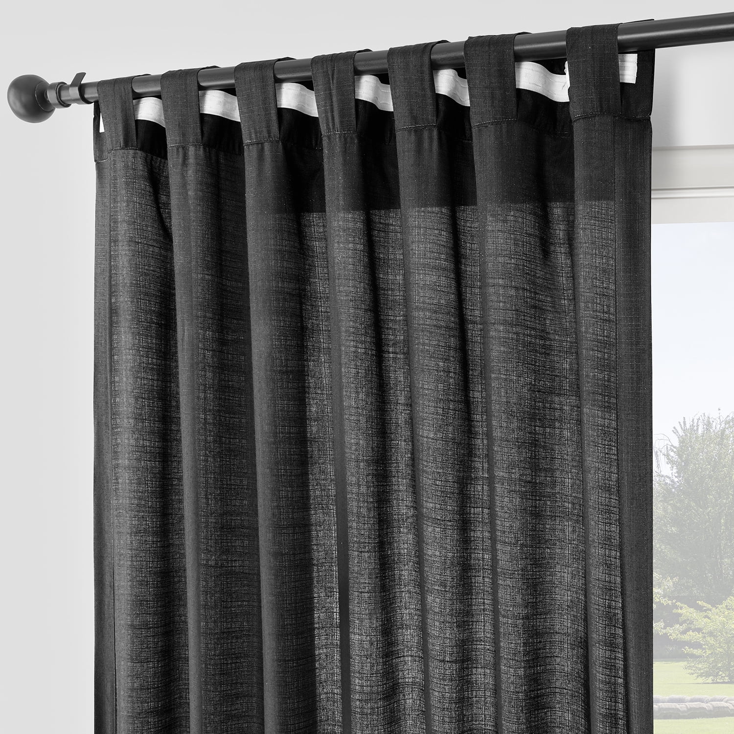 Half Price Drapes Black Rustic Linen Weave Light Filtering Curtains for Bedroom (2 Panel), 50W X 96L
