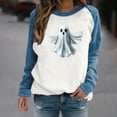 thumbnail image 2 of aohooy Halloween Tshirt Women Raglan Long Sleeve Crewneck Sweatshirt Funny Ghost Print Tops Vintgae Festival Clothes Gift Blue,M, 2 of 7