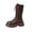 Brown Boots, variant on hopeusnice Round Toe Lace Up Side Zipper Knee High Boots Women Leather Boots for Street Style Black 35